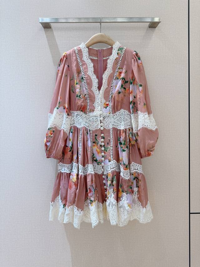 Zimmerm*A*N*N Lace-trimmed Mini Dress This pink watercolor floral print mini dre