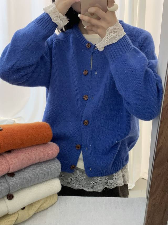 Korean Style Gentle and Simple Soft High-Count 100% Wool Knit Cardigan Autumn/W