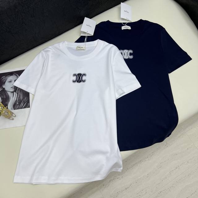 2025 New Arrival Real Shot Ce New Crew Neck T-Shirt; Made of mercerized cotton f