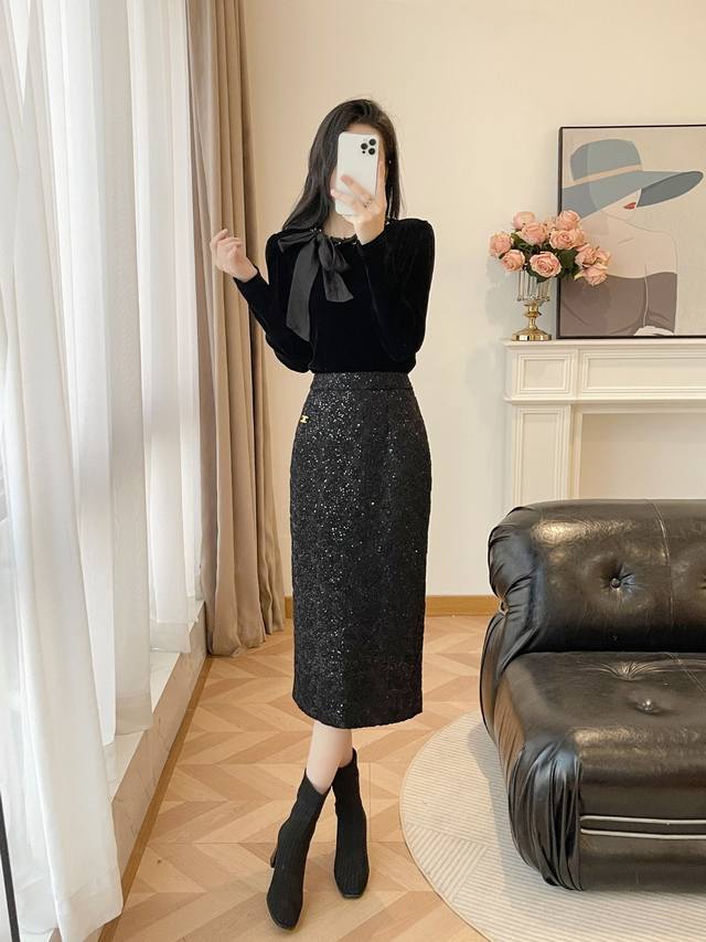 2025 Autumn/Winter New Style Lace Embroidered Beaded Skirt + Full Velvet Ribbon