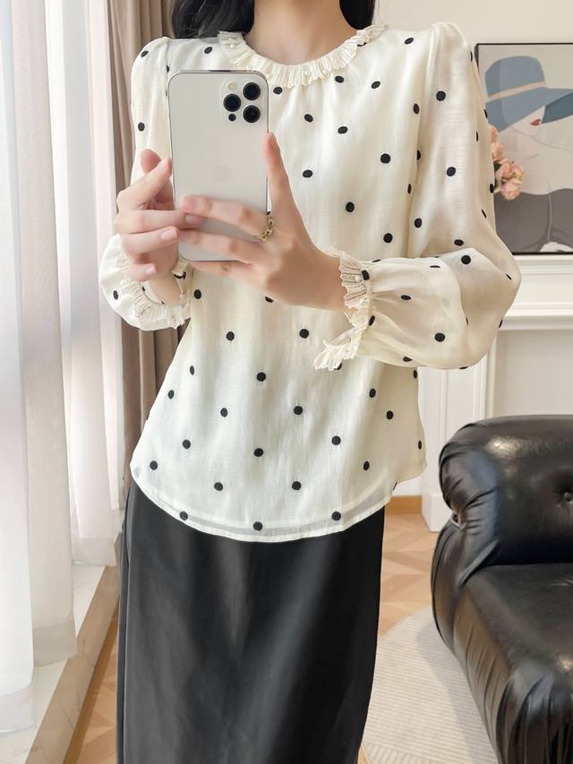 Polka dot top and burnout skirt, 2025 autumn/winter new style, Tencel embroider