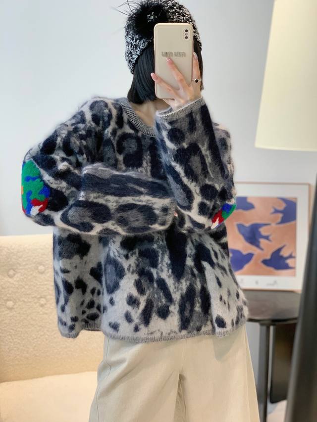 Beixiong Fleece Leopard Print Pullover Sweater, Solid Color, One Size DDD