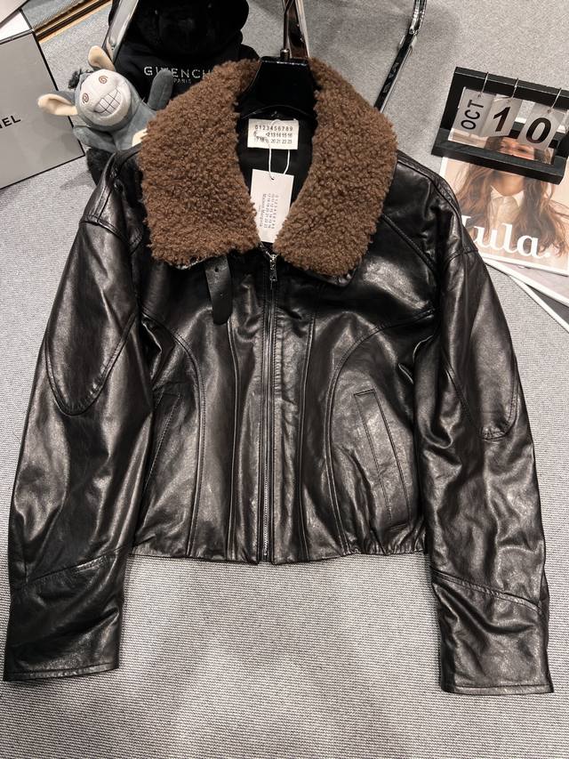 Maison Margiea* 2025 Fall/Winter New Leather Down Jacket, motorcycle leather jac