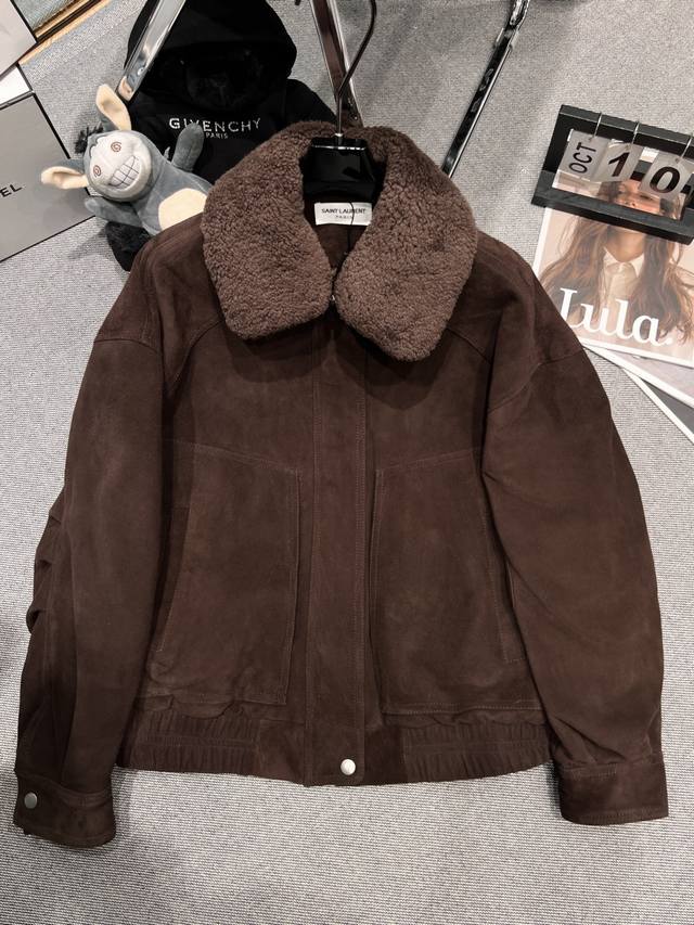Ysl 2025 Autumn/Winter New Style Sheepskin Goose Down Jacket, featuring a suede