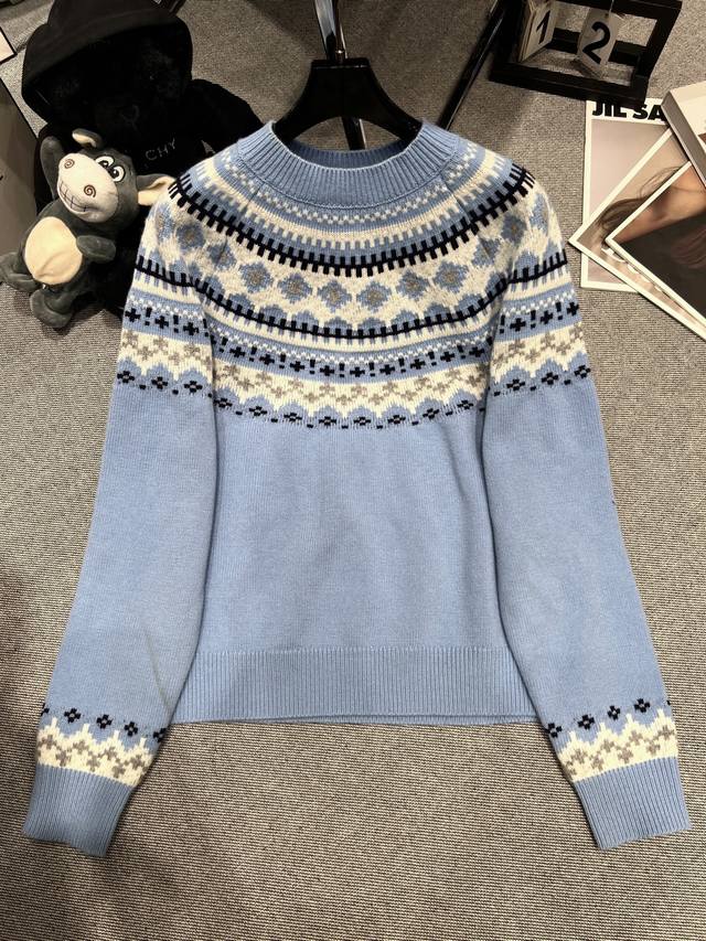 Miumi* 2025 Autumn/Winter New Knit Top, Super Pretty Sky Blue, Looks Great on, A