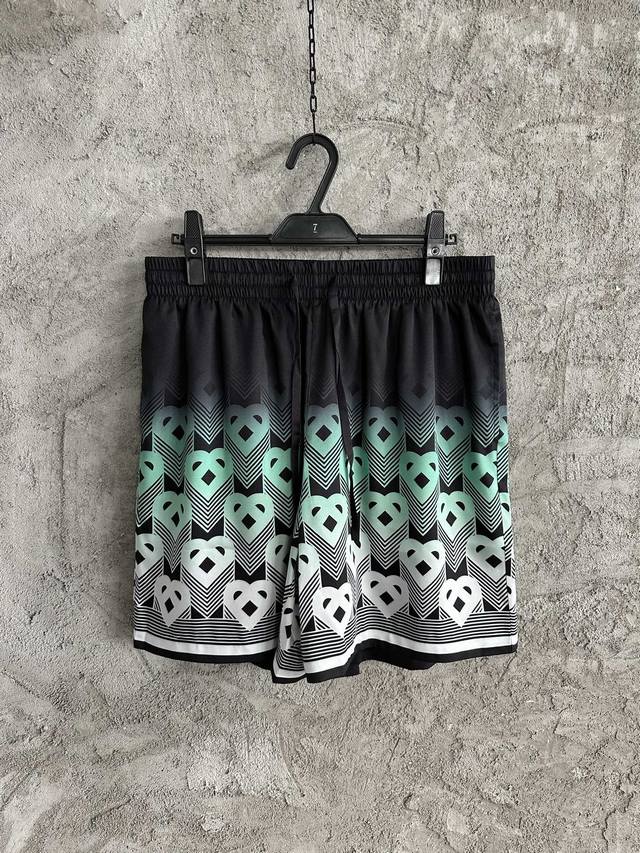 Casablanca 2025Ss Black Heart Pattern Silk Shorts, Custom Made, Imported Silk Fa
