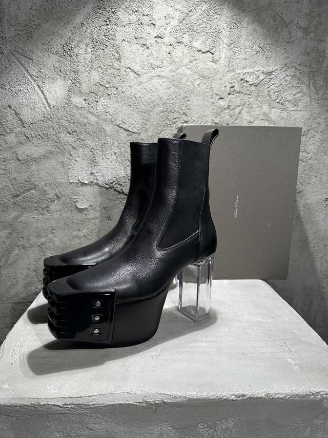 Rick Owens Ss Runway Three-Stripe Kiss Boots, high heels with crystal heel and s