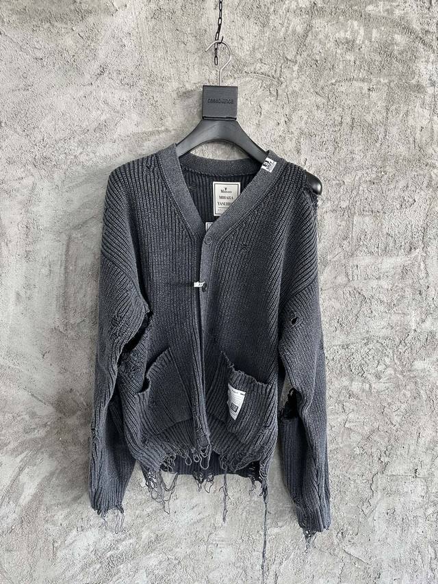 Mmyss Autumn/Winter Handmade Distressed Cardigan with Deeply Damaged and Distres