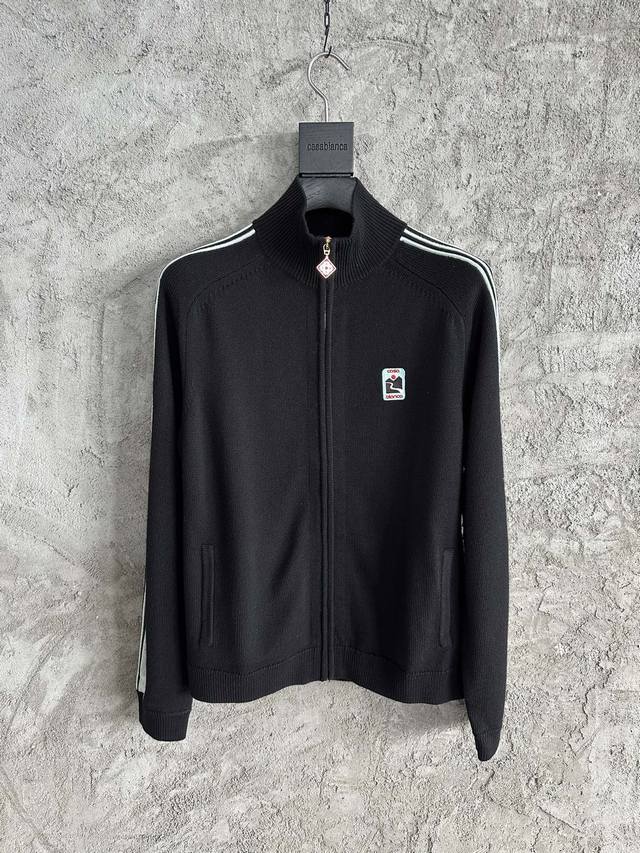 Casablanca 2025Ss Side Stripe Knitted Wool Zipper Jacket, Custom Pure Wool Fabri