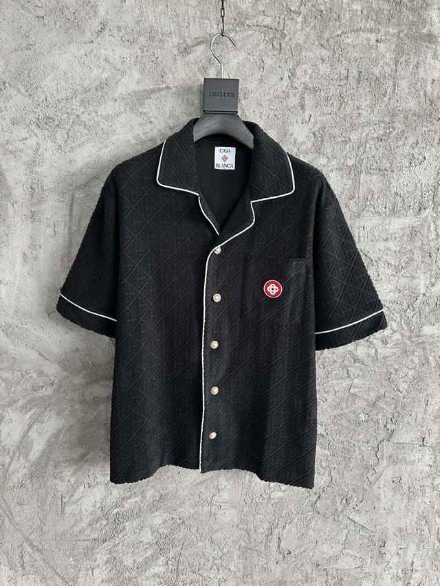 Casablanca 2025Ss Black Terry Embroidery Jacquard Short-Sleeve Shirt, Custom Mad