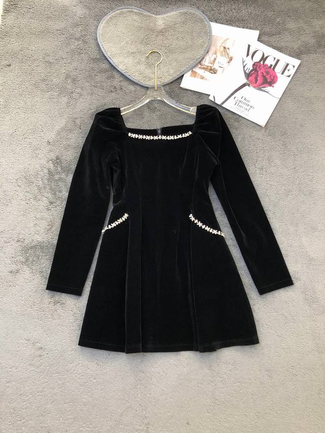 Hepburn Heavy-Duty Rhinestone-Studded Square Neck A-Line Dress Smlp DDD