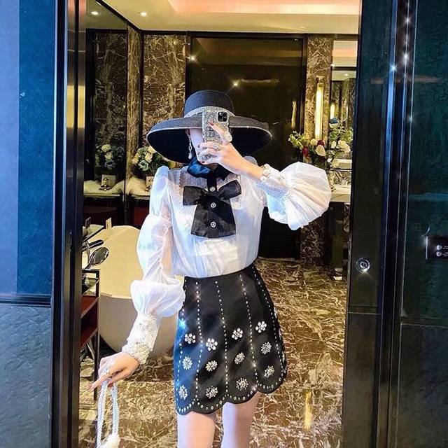 New Heavy-duty rhinestone-embellished 3D flower decoration A-line skirt with wav