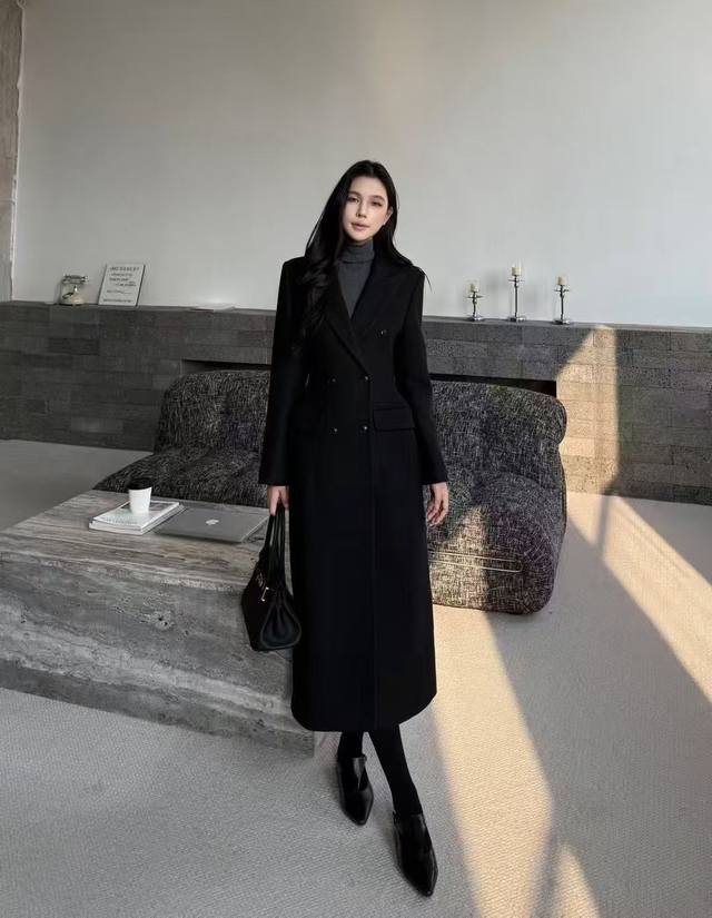 New Stylish and Elegant Wool Suit Long Dress Coat Black/Grey Smlpxl DDD