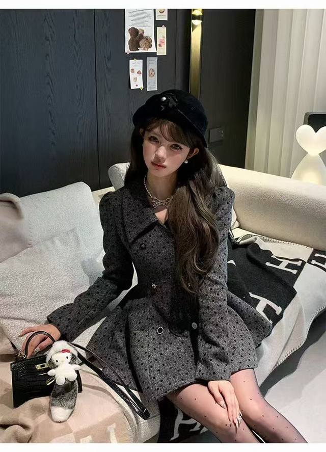 New Retro Polka Dot Lapel Wool Suit Black, Gray, Brown Smlp DDD