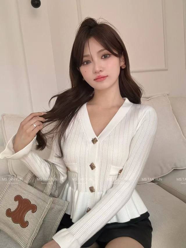 New Skirt Style V-Neck Long Sleeve Cardigan Sweater Black, White, Gray, Blue, K