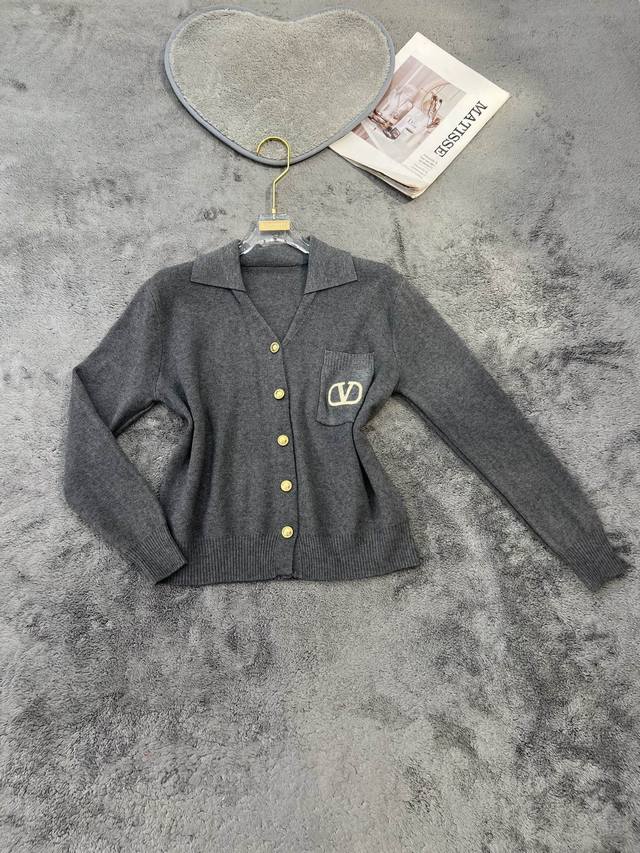 New Arrival Valentino Metal Button Lapel Long-Sleeve Sweater Black, Green, Red,