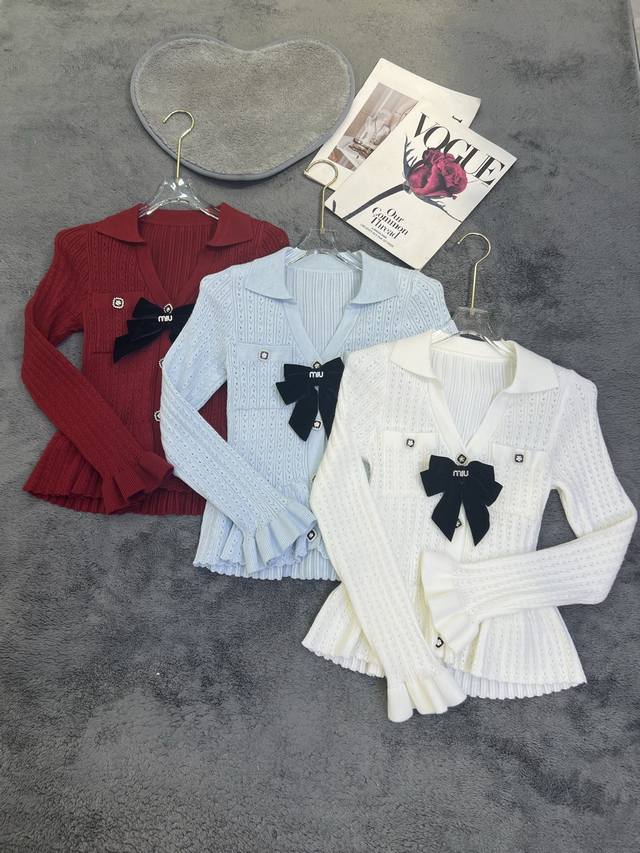 New Arrival Designer Skirt-Style Lapel Button-Up Long-Sleeve Knit Sweater Red, B