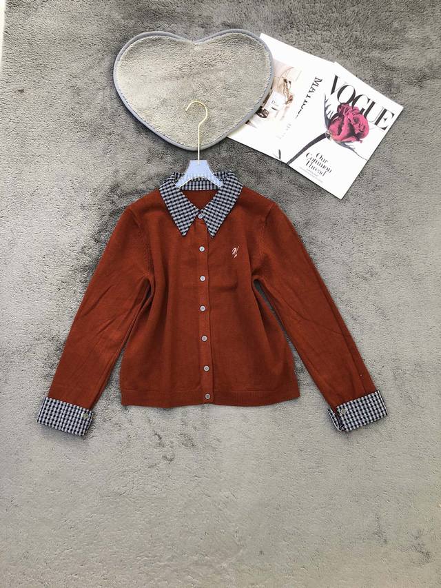 Plaid patchwork shirt collar sweater Smlp DDD