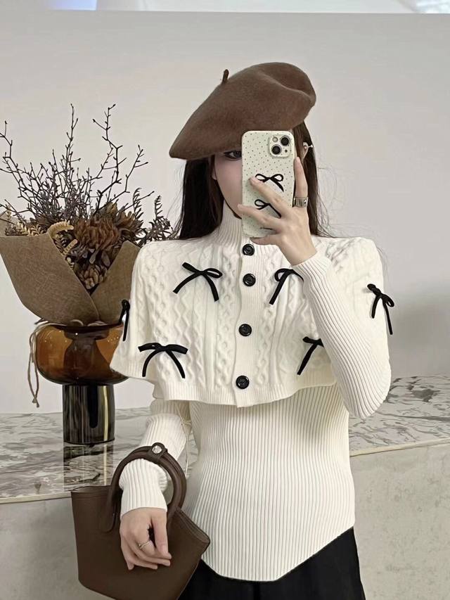 Designer Bow-Tie Cape Shawl Two-Piece Set Smlp DDD