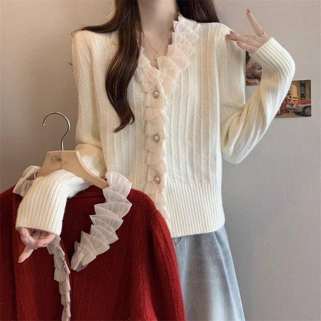 Chanel-style lace-trimmed cardigan sweater Smlp DDD