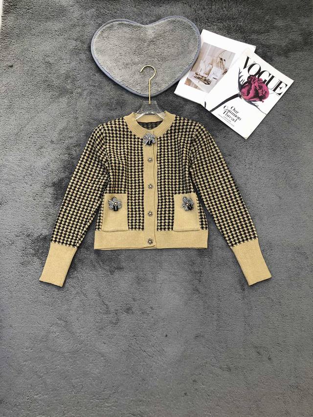 Retro Color Block Houndstooth Crew Neck Sweater Smlp DDD