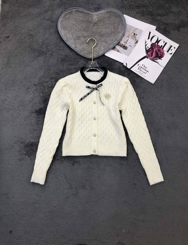 Chanel-style color-blocked collar cable knit sweater Smlp DDD