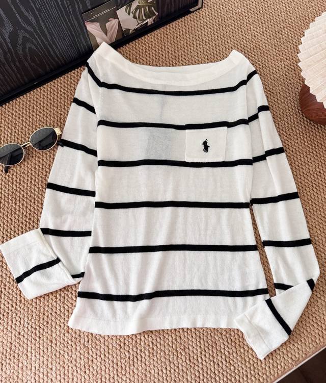 Product Name: Ralph Laure* American Retro Pony Embroidered Striped Off-Shoulder
