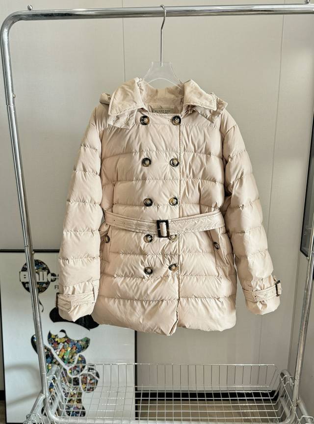 Product Name: Bbr Classic Khaki Color Block Plaid Slim Waist Hooded Down Jacket