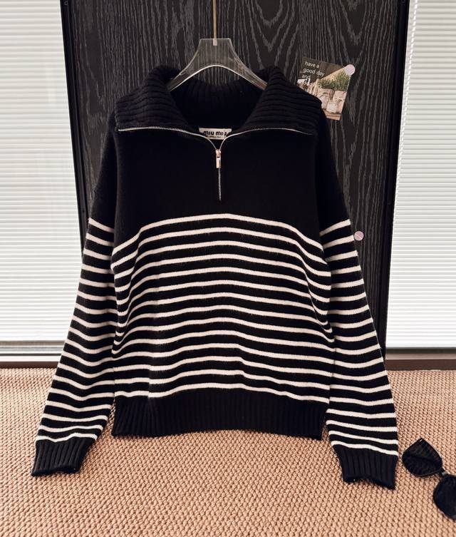 Product Name: Mium*U New Back Logo Embroidered Half-Zip Wool Knit Sweater Size: