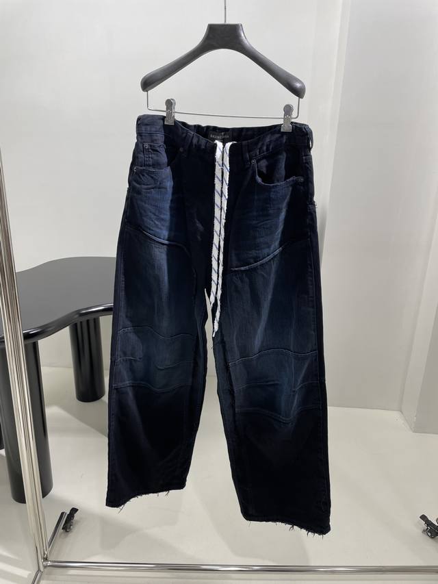 New Gradient Oversized Deconstructed Straight Leg Pants Woven Edge Denim Oversiz