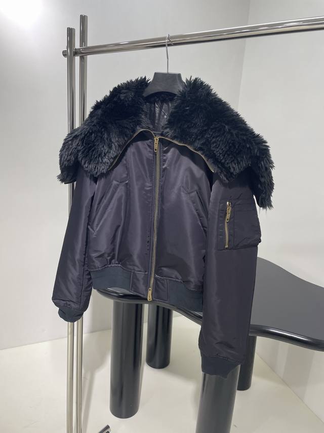 New Bomber Jacket with Large Fur Collar and Hood Made with glossy nylon and a st