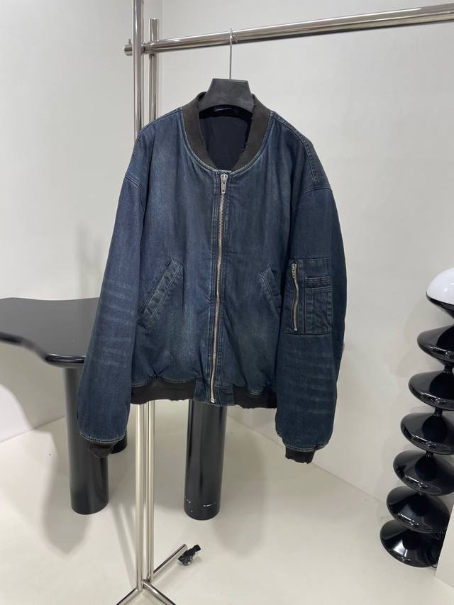 New Bomber Pilot Oversized Zip-Up Denim Jacket Made with high-density Turkish de