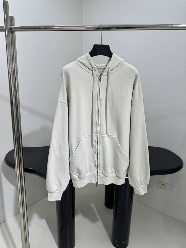 Artwork-finished Zipper Hooded Sweatshirt Custom-dyed Retro Plain Weave Fabric