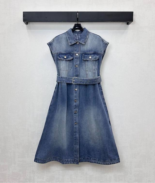 Dio*2025 New Arrival: Collared Belt Denim Dress, Custom Made with Imported Twill
