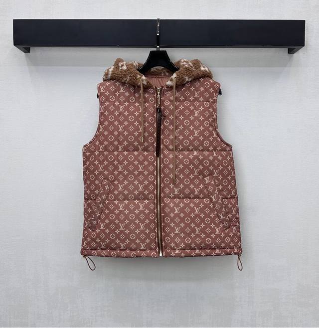 Louis Vuitto*2025 New Arrival: Hooded Padded Vest with Patchwork Design, Custom