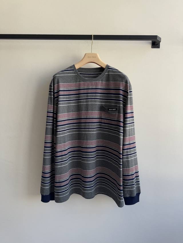 Miumi* 25Fw Autumn/Winter New Retro Color-Blocked Striped Long-Sleeve T-Shirt |