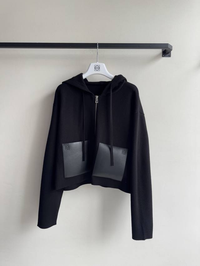 Loew* New zip-up cardigan, wool fabric with genuine leather pockets, SML. DDD