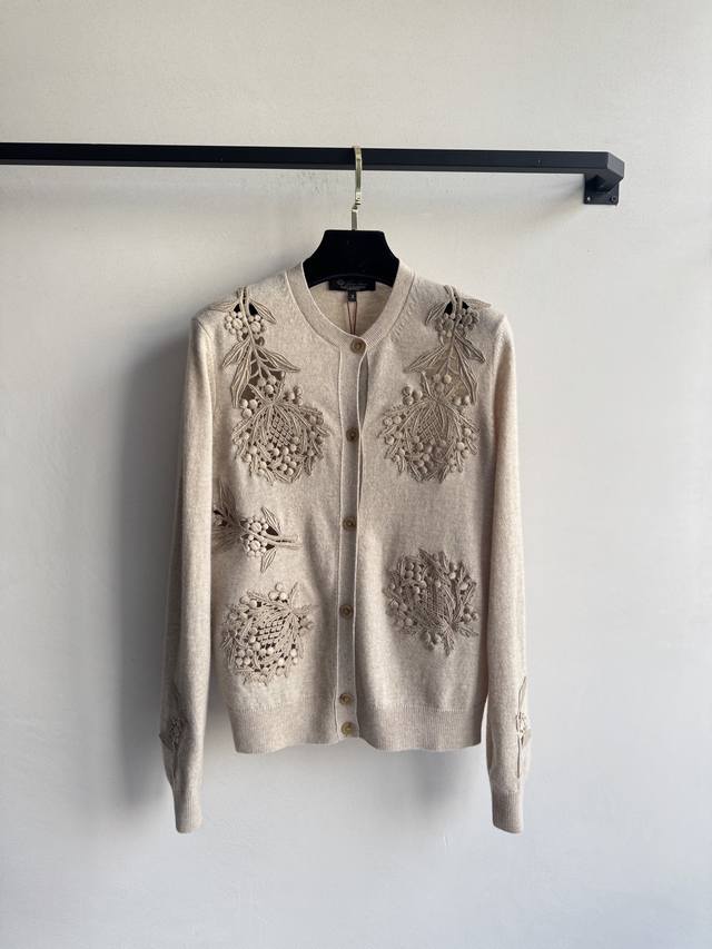 Loropiana 2025 New Lace Hollow-Out Knit Cardigan, exquisite embroidered floral p