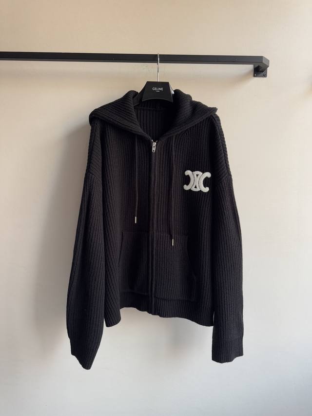 Celin* 25Ss Autumn/Winter New Arrival Arc de Triomphe Hooded Knit Cardigan. High