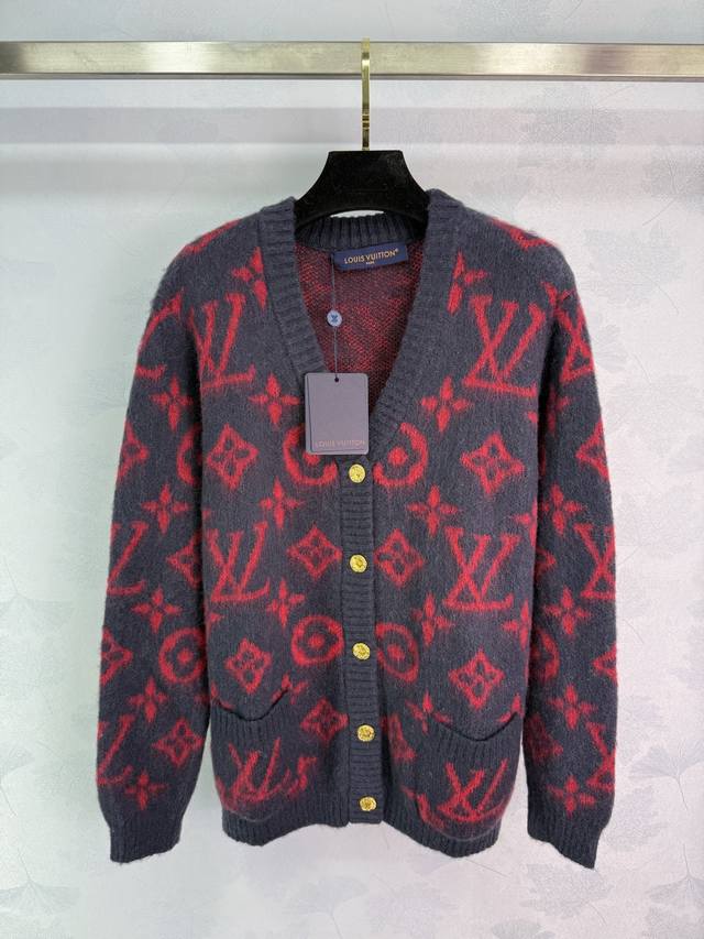 Lou*25 Autumn/Winter New Arrival: Red Jacquard Knit Cardigan, Dark Grey Wool Ble
