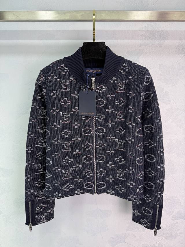 Lou*25 Autumn/Winter New Monogram Knit Biker Jacket. Featuring a classic deep bl