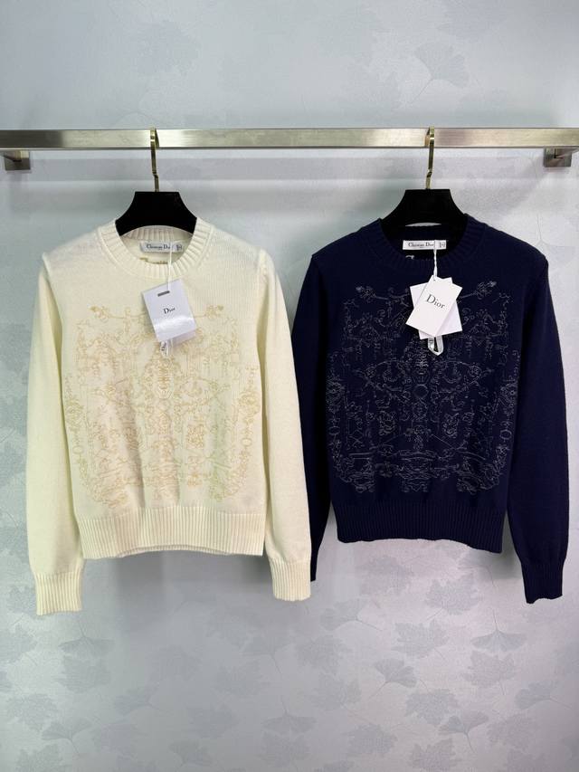 Dio*25 Autumn/Winter New Crew Neck Sweater with Heavy Embroidery of Five-Pointed