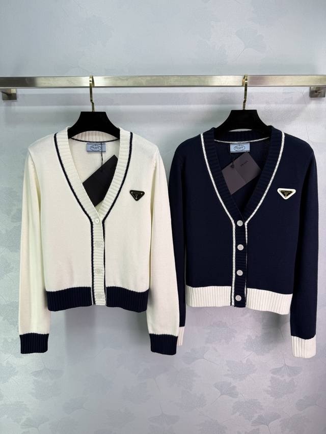 prad*2025 Early Autumn New Color-Blocked Knit Cardigan, Custom Made with Yb Cott