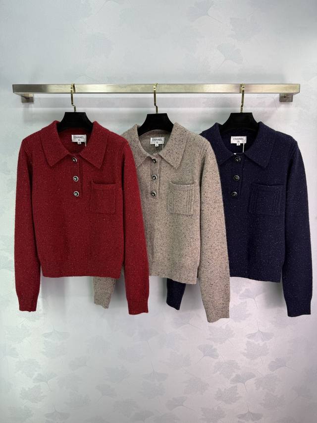 Ch*25 Autumn/Winter New Knitted Long-Sleeve Polo Shirt with Lapel Design, Exquis