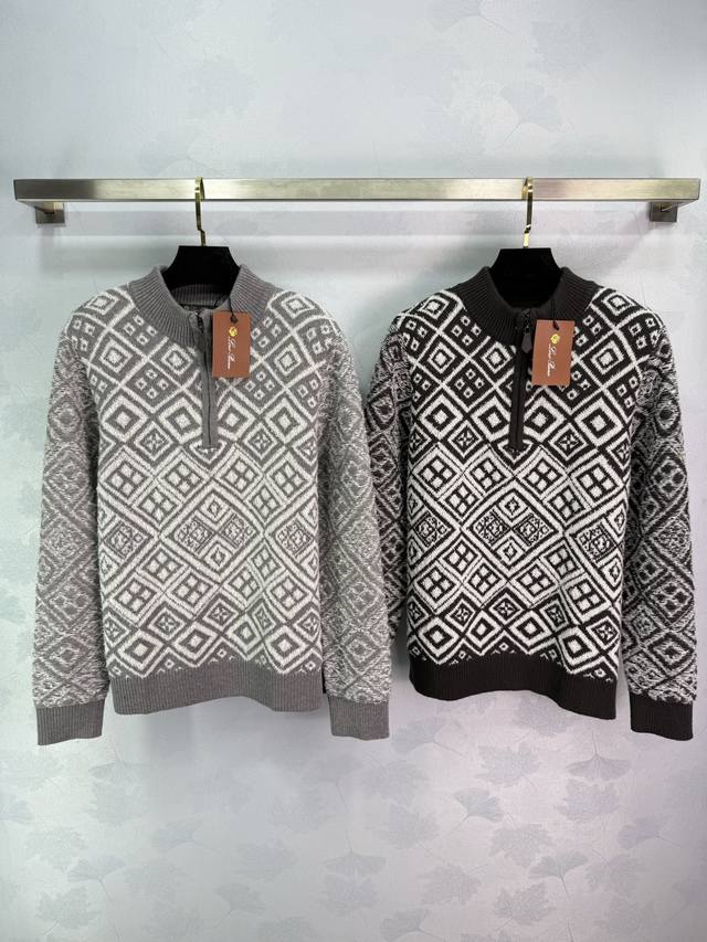 Lp*25 Autumn/Winter New Arrival Diamond Pattern Knit Top with Half Zipper and St