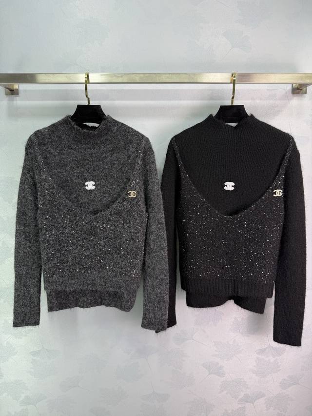 Ch*25 Autumn/Winter New Style Faux Two-Piece Knit Sweater, High Neck Design, Seq