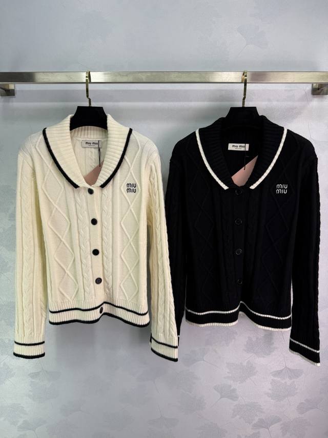 Miumi*2025 Autumn/Winter New Cable Knit Long-Sleeve Cardigan with Lapel! Made wi
