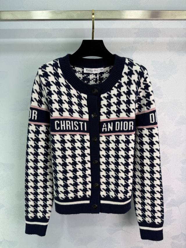 Dio* 2025 Autumn/Winter New Crew Neck Knit Cardigan - Black and White Houndstoot