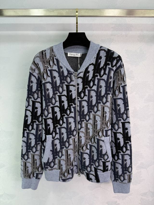 Dio*25 Autumn/Winter New All-over Logo Print Knit Cardigan, 70% Wool, 30% Cashme