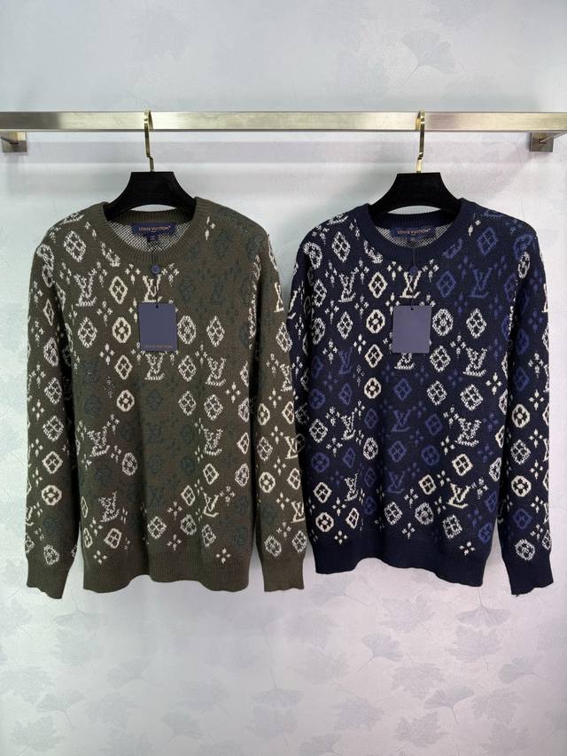Lou*25 Autumn/Winter New Knitted Crew Neck Top, Classic Lv Logo Monogram Pattern